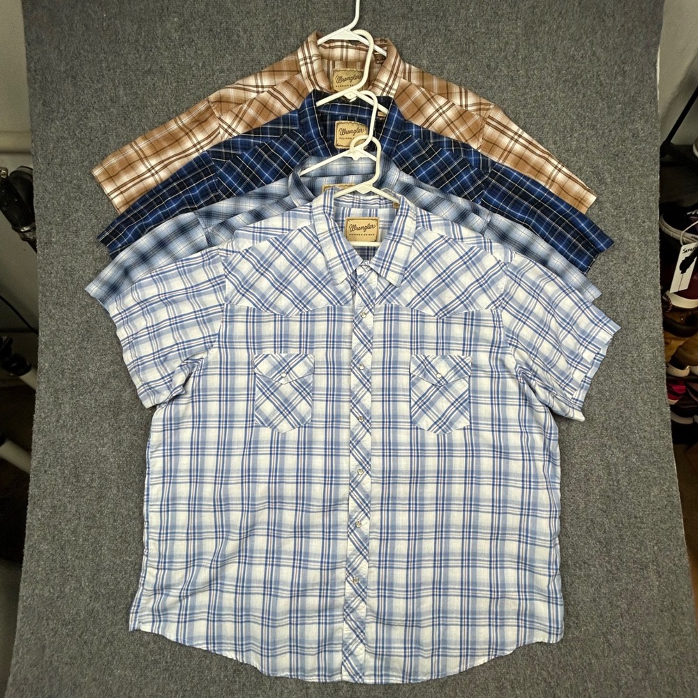 Lot of 4 Wrangler Western‎ Shirts Mens 3XL Plaid Pearl Snap Short Sleeve Cowboy